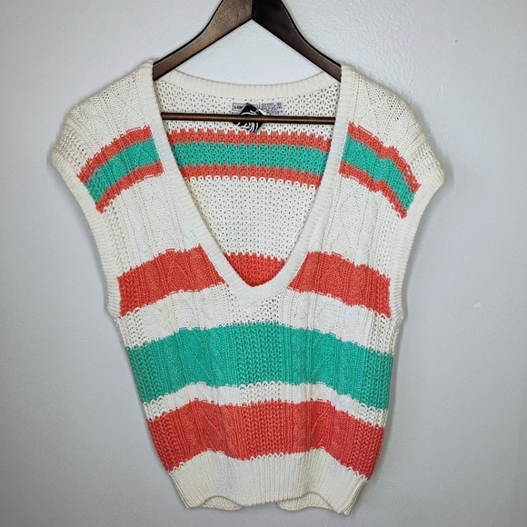 Vintage L Simbury Striped Cable Knit Sweater Vest Grandmacore Size Medium - Picture 13 of 13